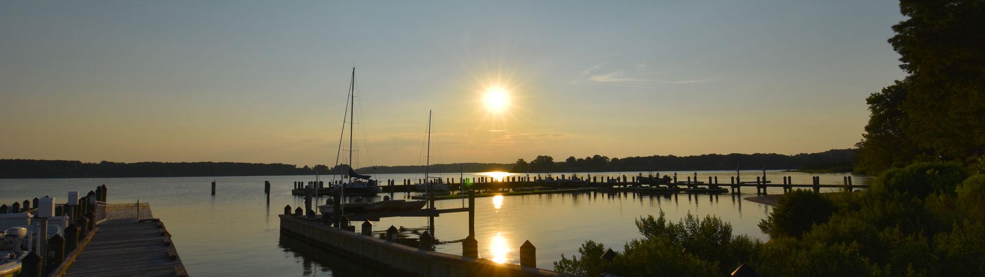 SMCM riverfront at sunset