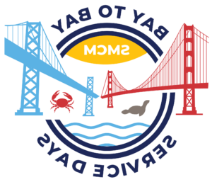 A red and blue bridge logo that says, SMCM Bay to Bay Service Days